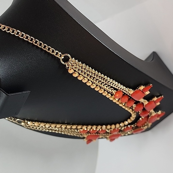 J. CREW  Salmon Orange Antique Gold Tone Multi-Strand Necklace - Picture 5 of 10
